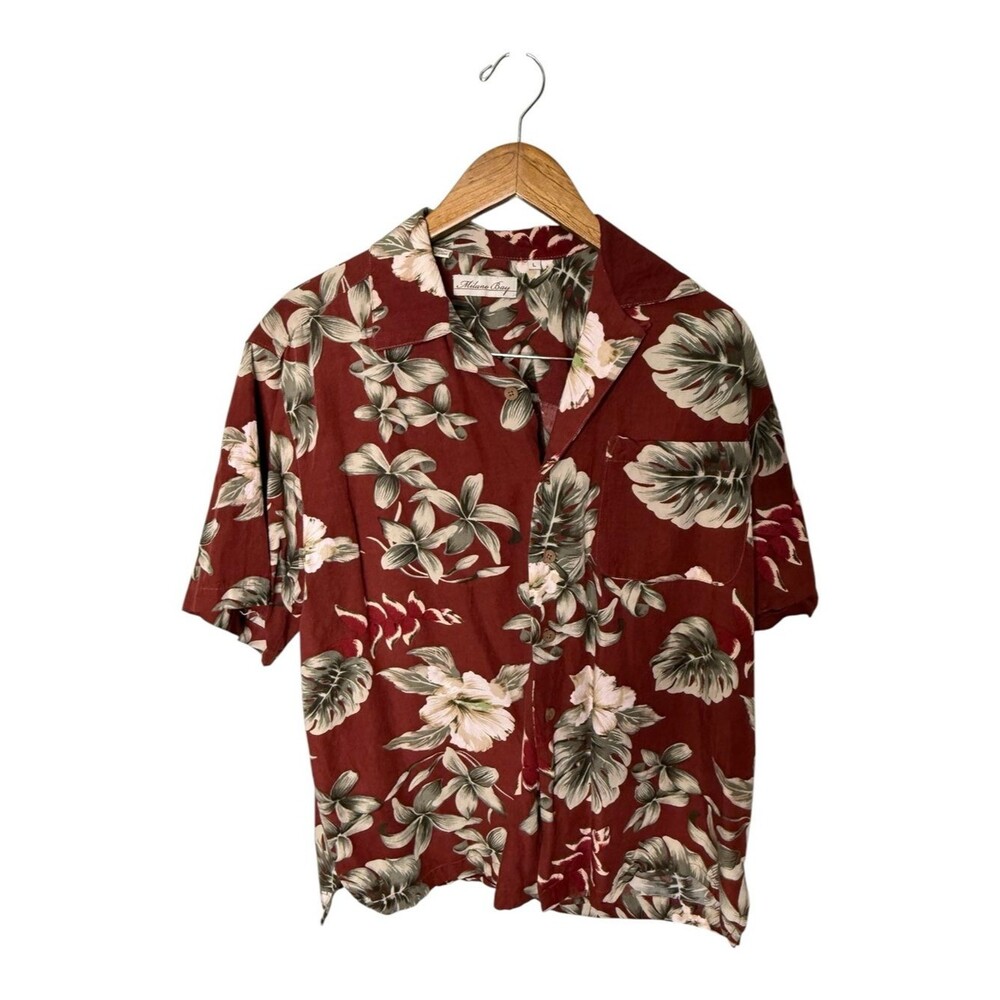 Milano Bay Red Floral Tropical Button Down Shirt Size L Hawaiian Shirt